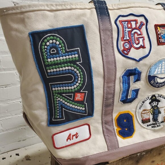 salmon pink vintage 1 of 1 XL L.L Bean Boat and Tote bag with vintage patches si - Picture 4 of 8
